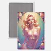 Blonde Pinup Roze Ondergoed Paaseieren Magneet (Voorkant / Achterkant)