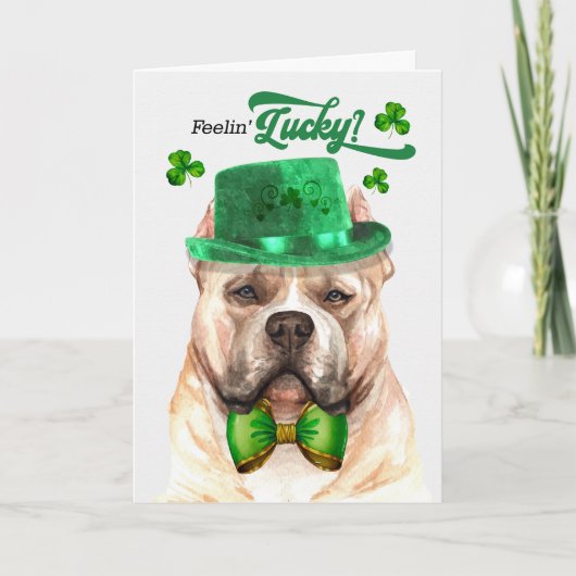 Blonde Pitbull Dog Feelin' Lucky St Patrick's Day Feestdagen Kaart (Voorkant)