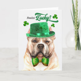 Blonde Pitbull Dog Feelin' Lucky St Patrick's Day Feestdagen Kaart