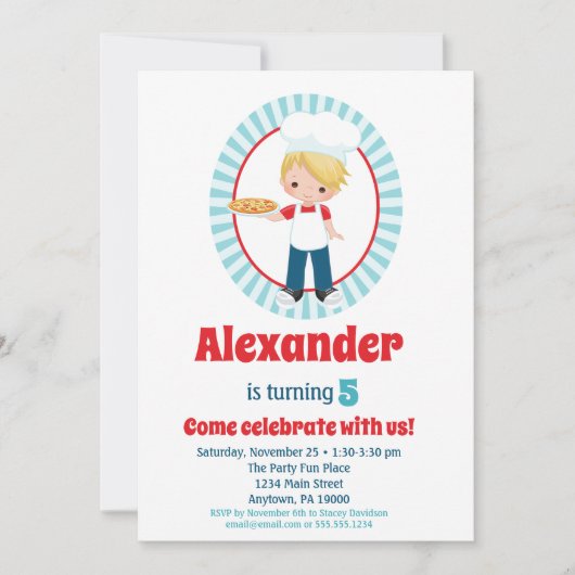 Blonde Pizza Party Boys Birthday Uitnodiging (Voorkant)