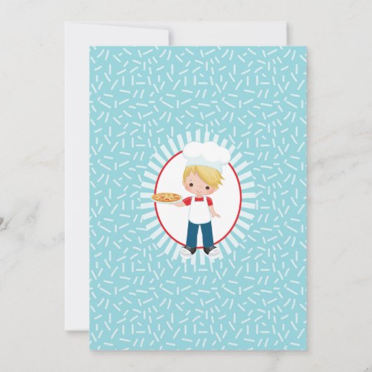 Blonde Pizza Party Boys Birthday Uitnodiging (Achterkant)