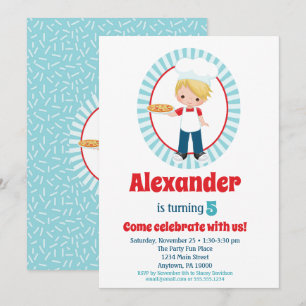 Blonde Pizza Party Boys Birthday Uitnodiging