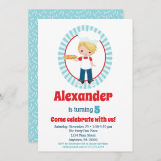 Blonde Pizza Party Boys Birthday Uitnodiging