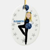 Blonde Pom Squad in zwart, blauw en wit Keramisch Ornament (Voorkant)