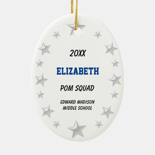 Blonde Pom Squad in zwart, blauw en wit Keramisch Ornament (Achterkant)