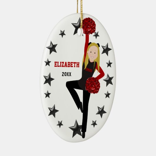 Blonde Pom Squad in zwart-wit en rood Keramisch Ornament (Rechts)