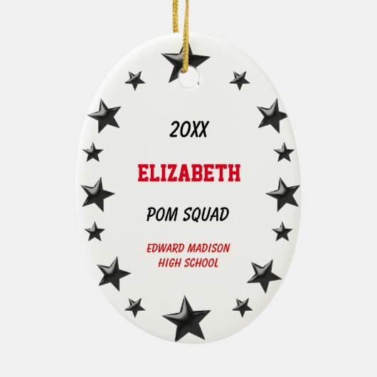 Blonde Pom Squad in zwart-wit en rood Keramisch Ornament (Achterkant)