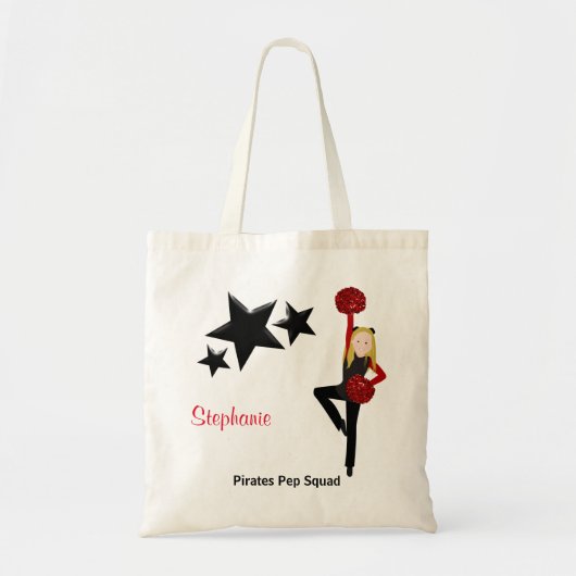 Blonde Pom Squad in zwart-wit en rood Tote Bag (Voorkant)