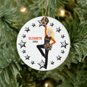 Blonde Pom Squad Oranje en zwart Keramisch Ornament
