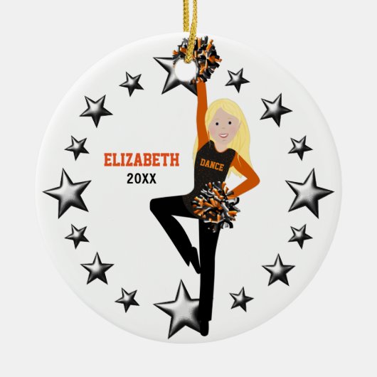 Blonde Pom Squad Oranje en zwart Keramisch Ornament (Voorkant)