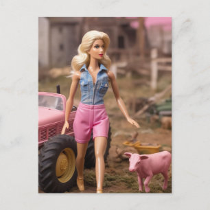 blonde pop op een post-apocalyptisch boerderij briefkaart