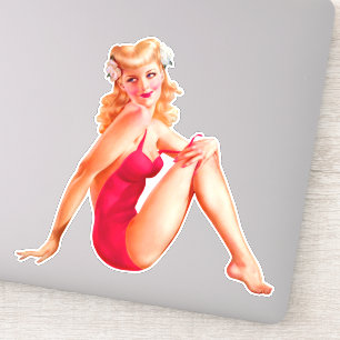 Blonde pop-up in Red Bathing Suit Sticker