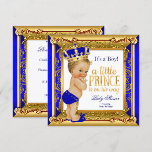 Blonde Prince Baby shower Blue Faux Gold Kaart