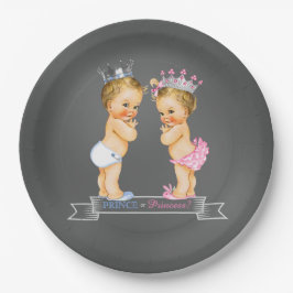 Blonde Prince en Princess Chalkboard Baby shower Papieren Bordje