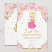 Blonde Princess 1ste verjaardag Pink Floral Bedankkaart (Voorkant / Achterkant)
