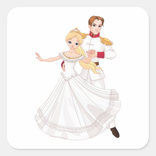 Blonde Princess and Charming Prince Fairytale Vierkante Sticker (Voorkant)