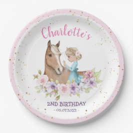 Blonde Princess en Brown Horse Birthday Papieren Bordje