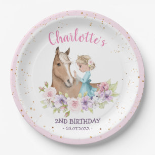 Blonde Princess en Brown Horse Birthday Papieren Bordje