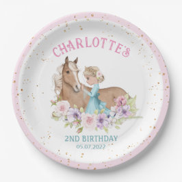 Blonde Princess en Brown Horse Birthday Papieren Bordje