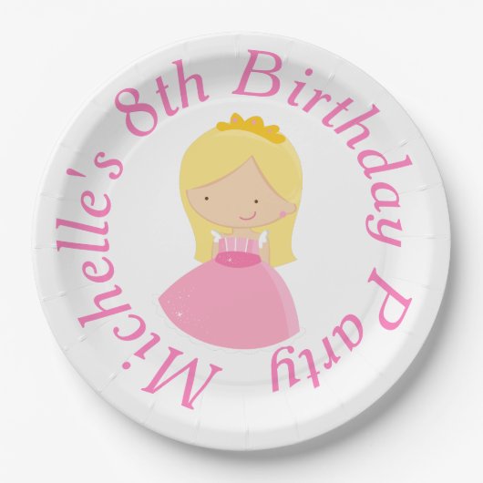 Blonde Princess en Dragon Birthday Party Papieren Bordje (Voorkant)