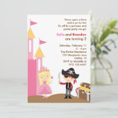 Blonde Princess en Pirate Invitation Kaart (Staand voorkant)