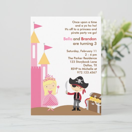 Blonde Princess en Pirate Invitation Kaart (Staand voorkant)