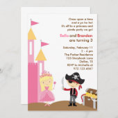Blonde Princess en Pirate Invitation Kaart (Voorkant / Achterkant)