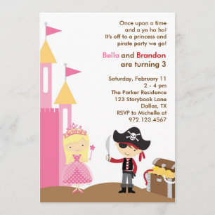 Blonde Princess en Pirate Invitation Kaart