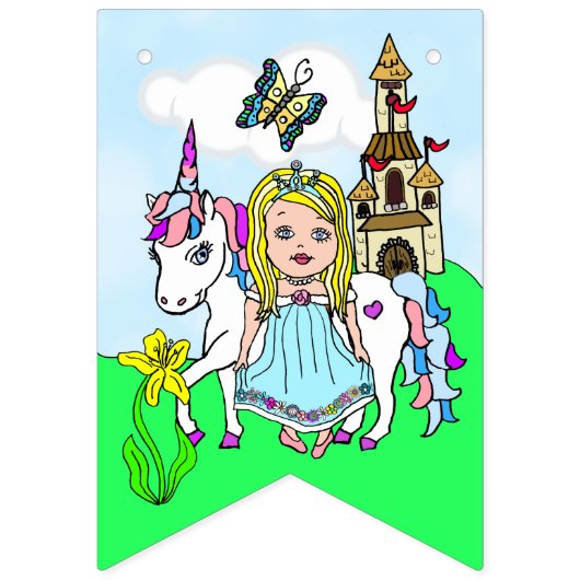  Blonde Princess en Unicorn Birthday Banner (Eerste vlag)