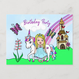Blonde Princess en Unicorn Birthday Invite Briefkaart