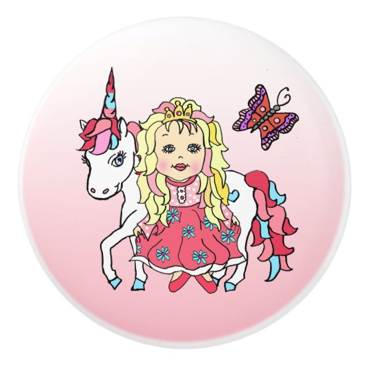 Blonde Princess en Unicorn Keramische Knop (Voorkant)