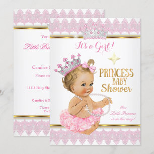 Blonde Princess Girl Baby shower Pink Gold Tutu Kaart