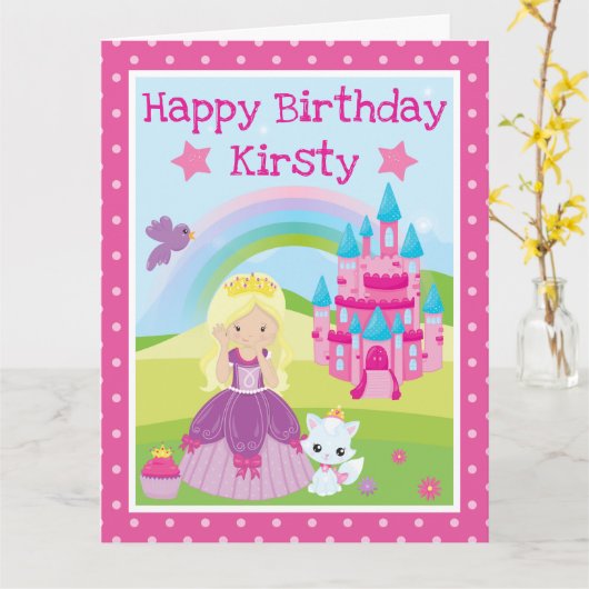 Blonde Princess met verjaardag van kasteel en rege Kaart (Gele Bloem)