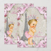 Blonde Princess  Paris Floral Baby shower Kaart (Voorkant / Achterkant)