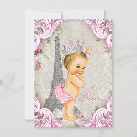 Blonde Princess  Paris Floral Baby shower Kaart (Voorkant)