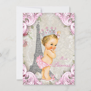 Blonde Princess  Paris Floral Baby shower Kaart