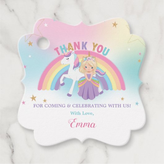 Blonde Princess Unicorn Birthday Party Bedankjes Labels (Voorkant)