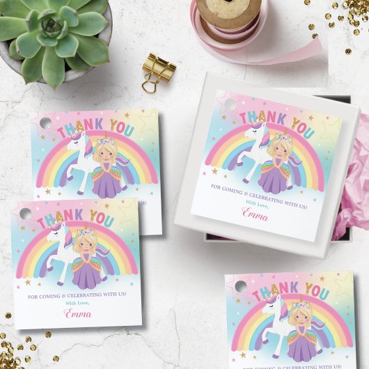 Blonde Princess Unicorn Birthday Party Dank u Bedankjes Labels