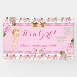 Blonde Prinses Baby Shower Roze Rozen Thee Feestje Spandoek