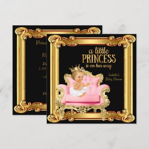 Blonde Prinses Baby Shower Zwart Roze Goud Stoel Kaart