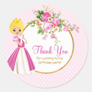  Blonde prinses Birthday Dank je wel Ronde Sticker