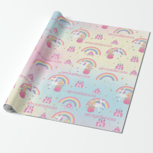 Blonde Prinses Eenhoorn Regenboog Verjaardag Custo Cadeaupapier