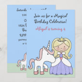 Blonde prinses en eenhoorn verjaardag uitnodiging (Voorkant / Achterkant)