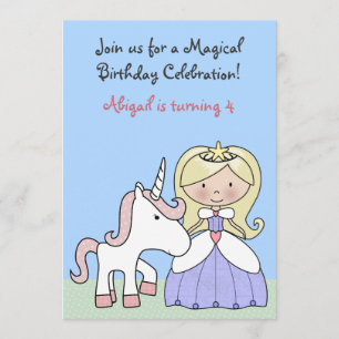Blonde prinses en eenhoorn verjaardag uitnodiging