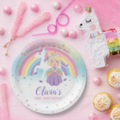 Blonde prinses en eenhoorn verjaardagsfeestje rege papieren bordje (Feest)