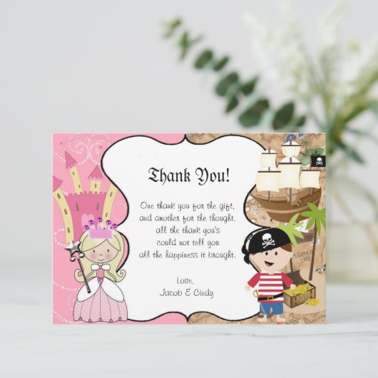 Blonde prinses en piratenpartij bedankt kaart (Staand voorkant)