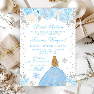 Blonde Prinses met Blauwe Winter Sweet Sixteen Kaart