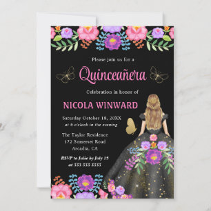 Blonde Prinses Mexicaanse Bloemenjurk Quinceanera Kaart