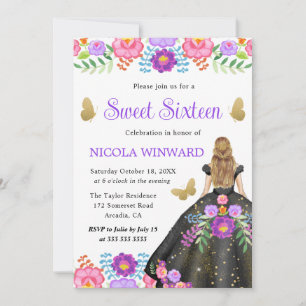 Blonde Prinses Mexicaanse Bloemenjurk Sweet 16 Kaart