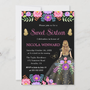Blonde Prinses Mexicaanse Bloemenjurk Sweet 16 Kaart